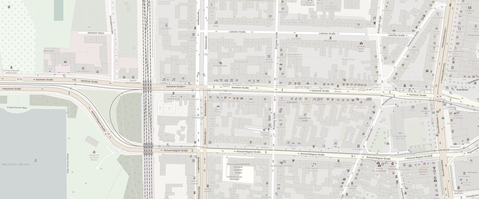 Stadtplan des Belgischen Viertels mit der Aachener Straße und der Kreuzung Moltkestraße